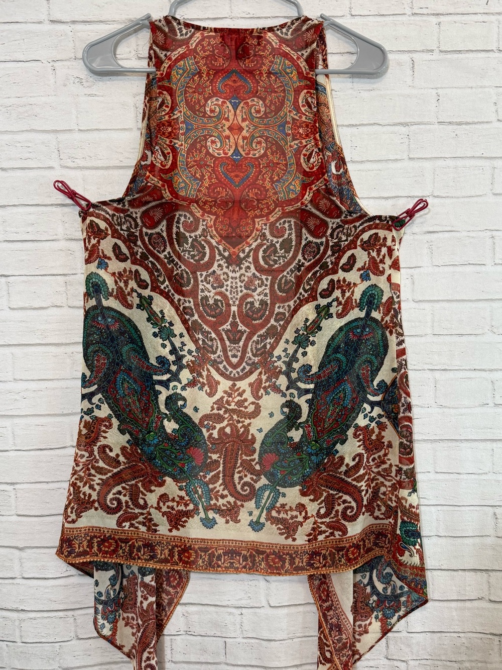 Karen Kane Boho Sleeveless Vest, Sheer, Paisley, Very Good Condition